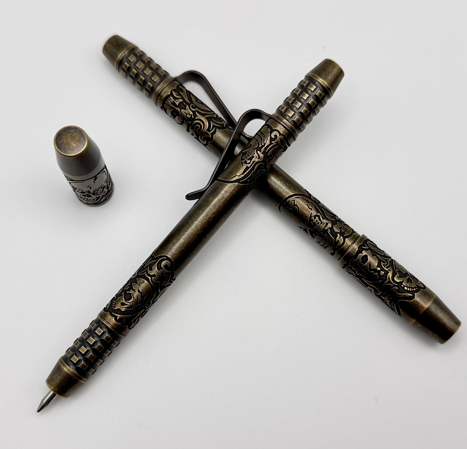 Borka Ti2Design Ultimate TechLiner Brass Pen with Magnetic Grid Skulls