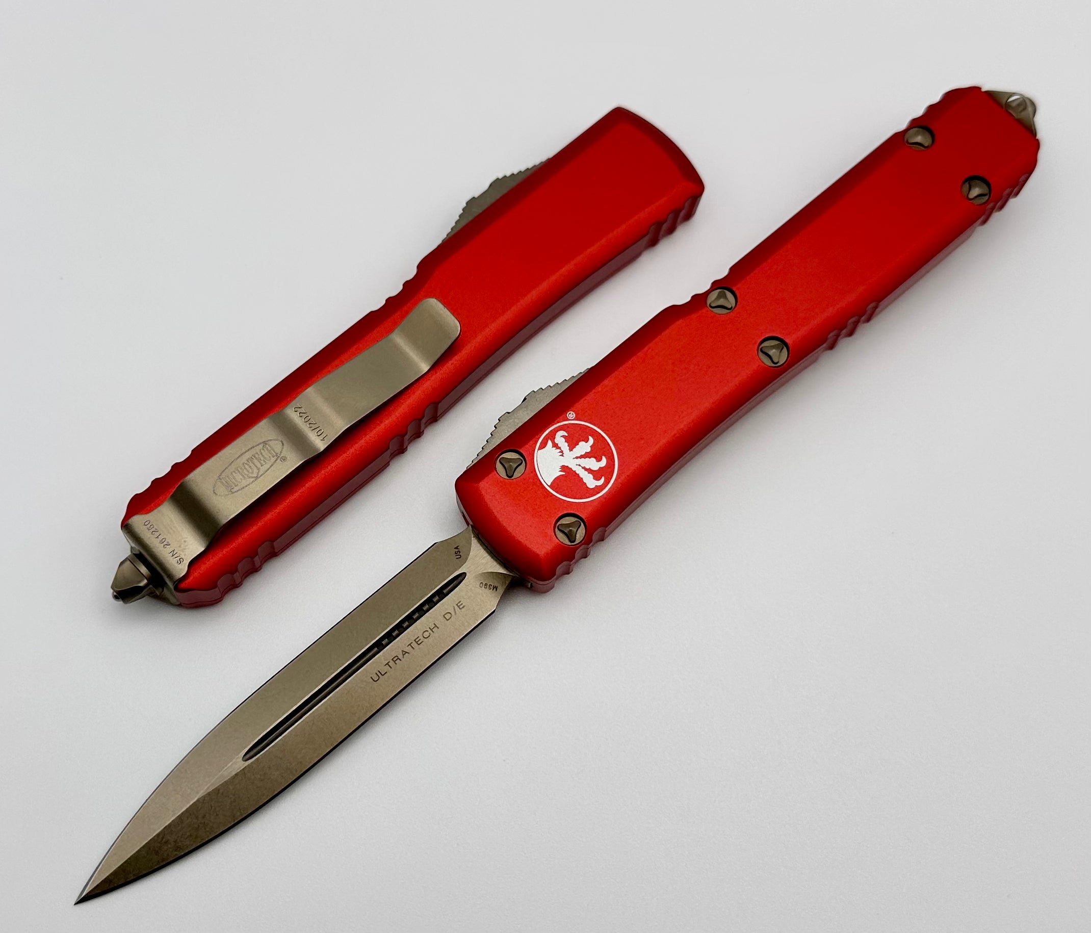 Premium Microtech Ultratech Double Edge Knife - Bronze & Red