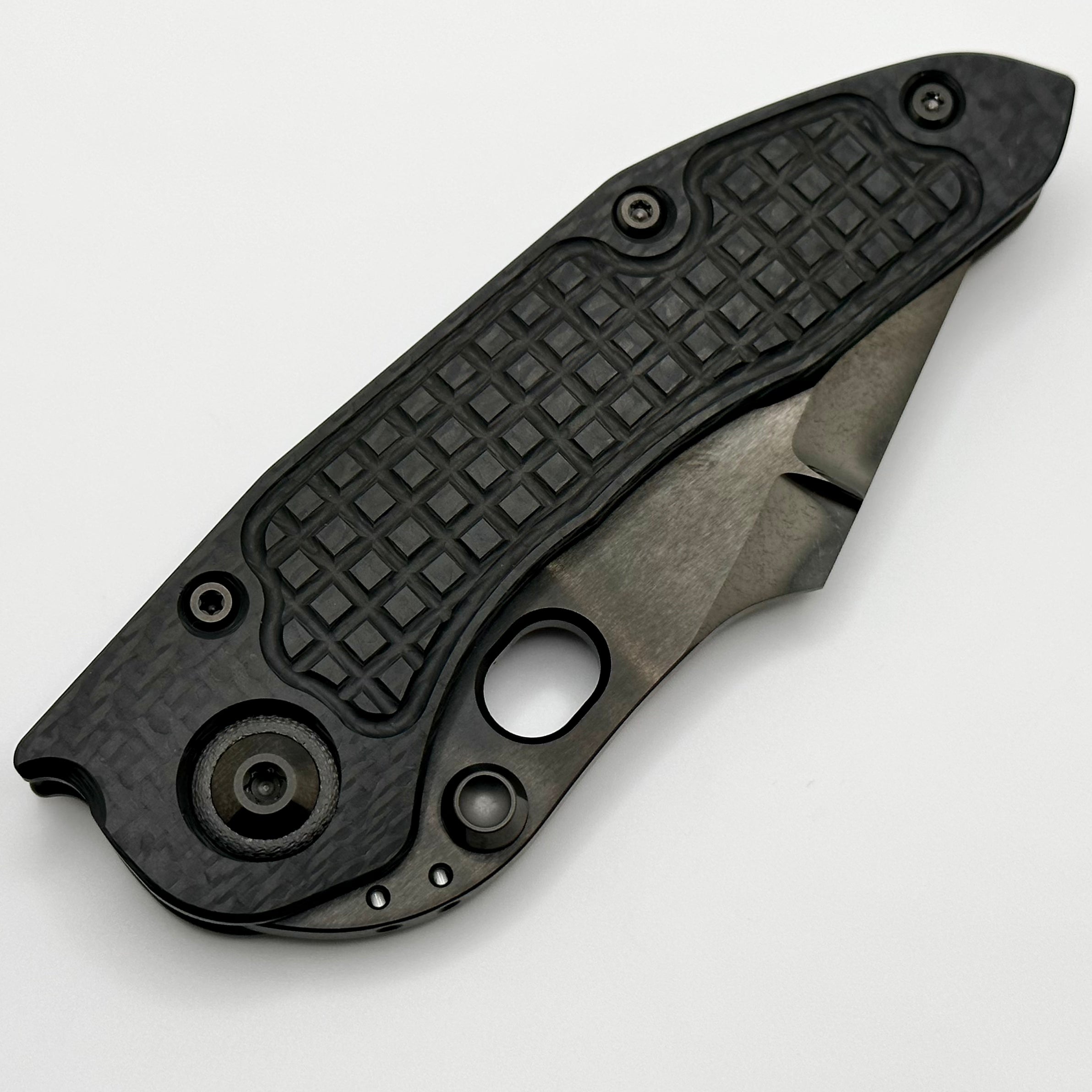 Premium Marfione & Borka Blades Blackout Carbon Fiber Tactical Knife with DLC Cracked Diamond Wash M390 Blade