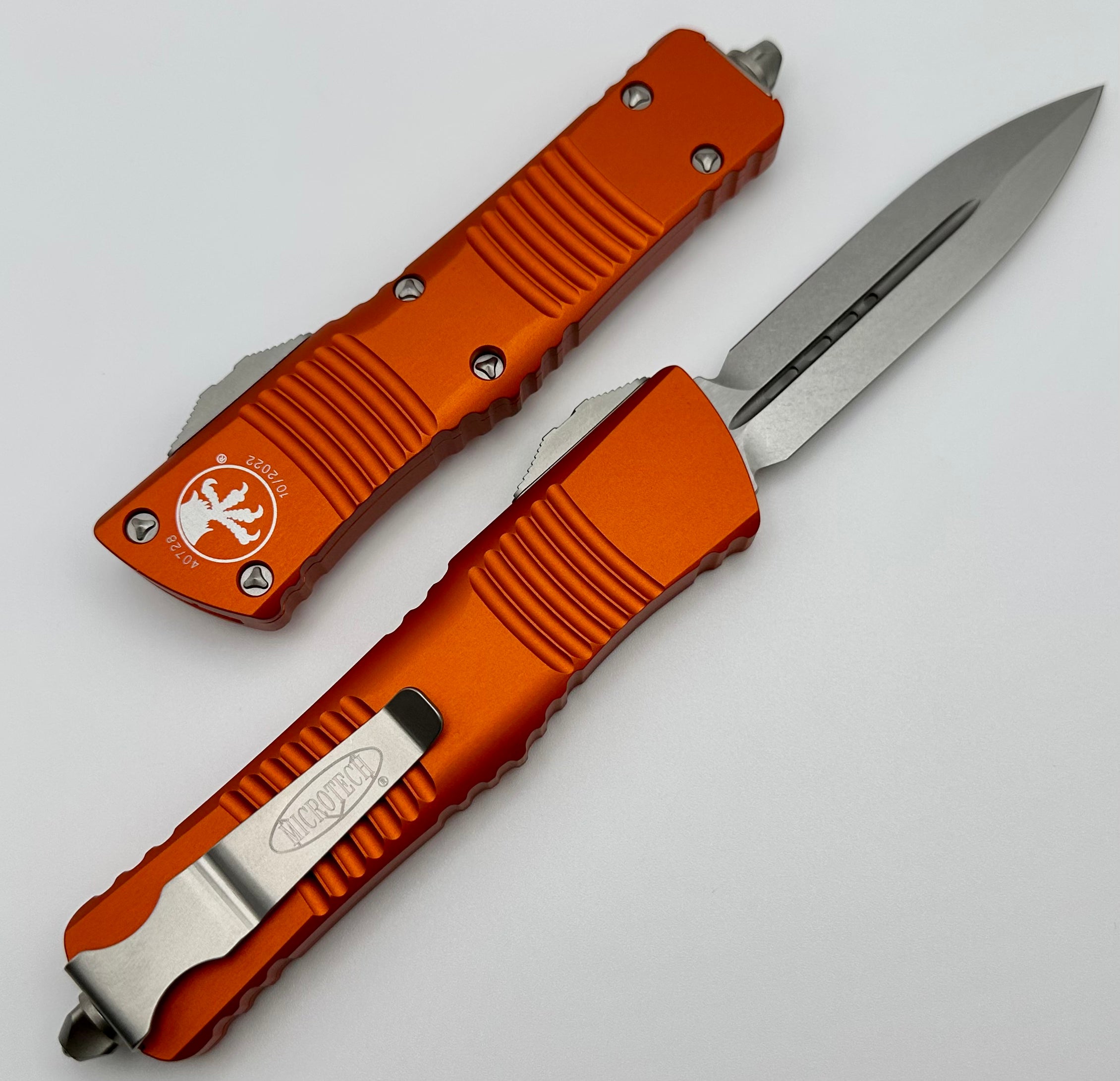 Microtech Combat Troodon Premium Double Edge Tactical Knife - Stonewash & Orange