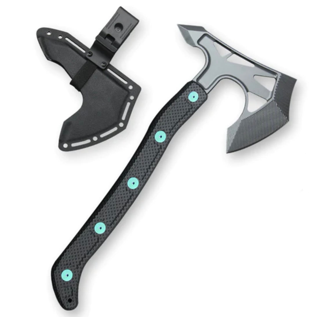 Premium Jake Hoback PS2 Axe - Stonewash AEB-L Steel with Unidirectional Carbon Fiber & Green Anodized Bolts