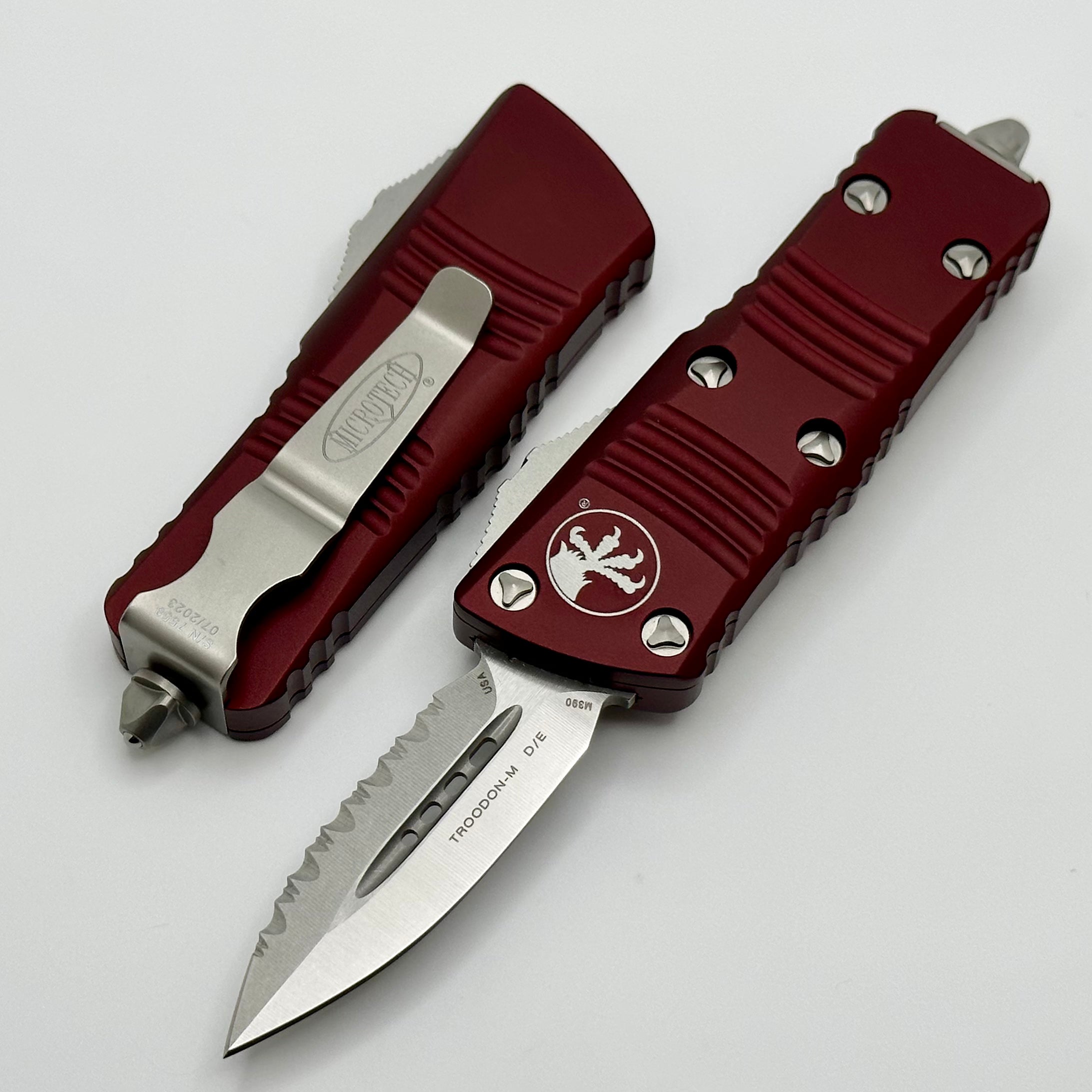 Premium Microtech Troodon Mini Double Edge Stonewash Knife - Merlot Finish