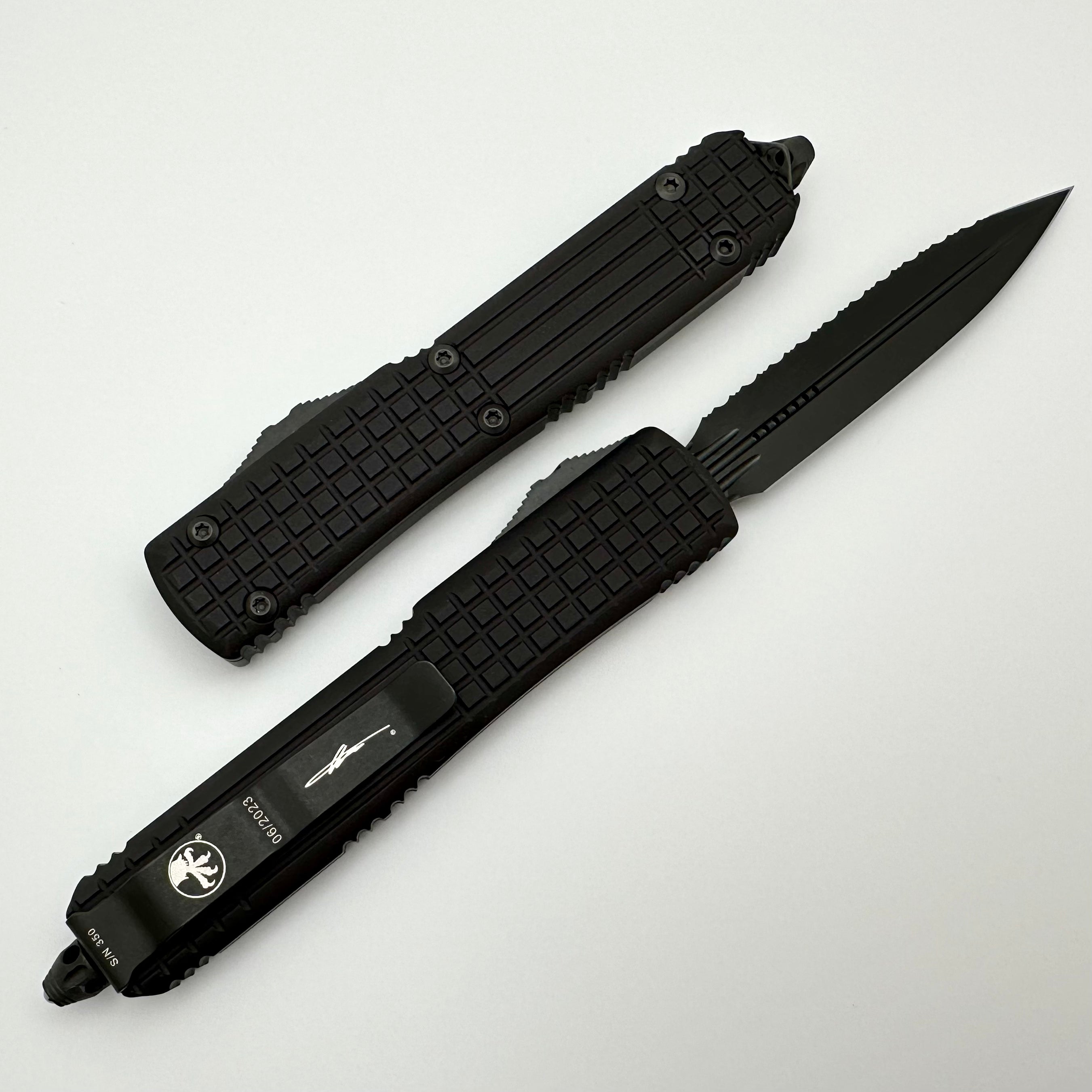 Microtech Ultratech Delta Frag Fluted Double Edge Full Serrated DLC - Premium Signature Series