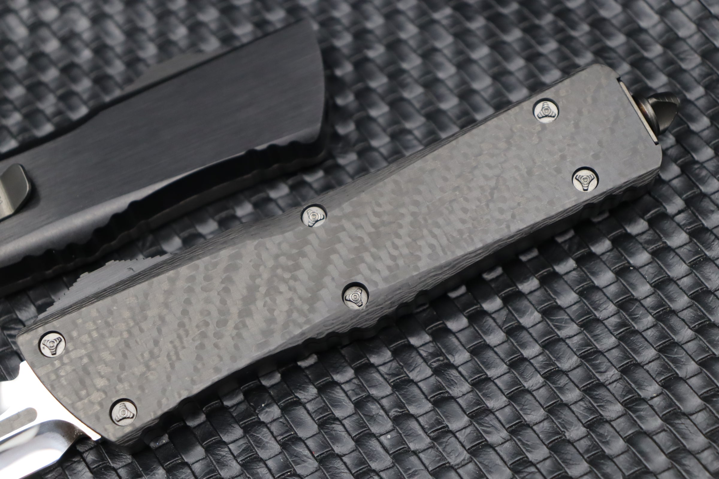 Ultimate Marfione Custom Combat Troodon OTF Knife - Mirror Polish, Carbon Fiber Inlays & DLC Hardware