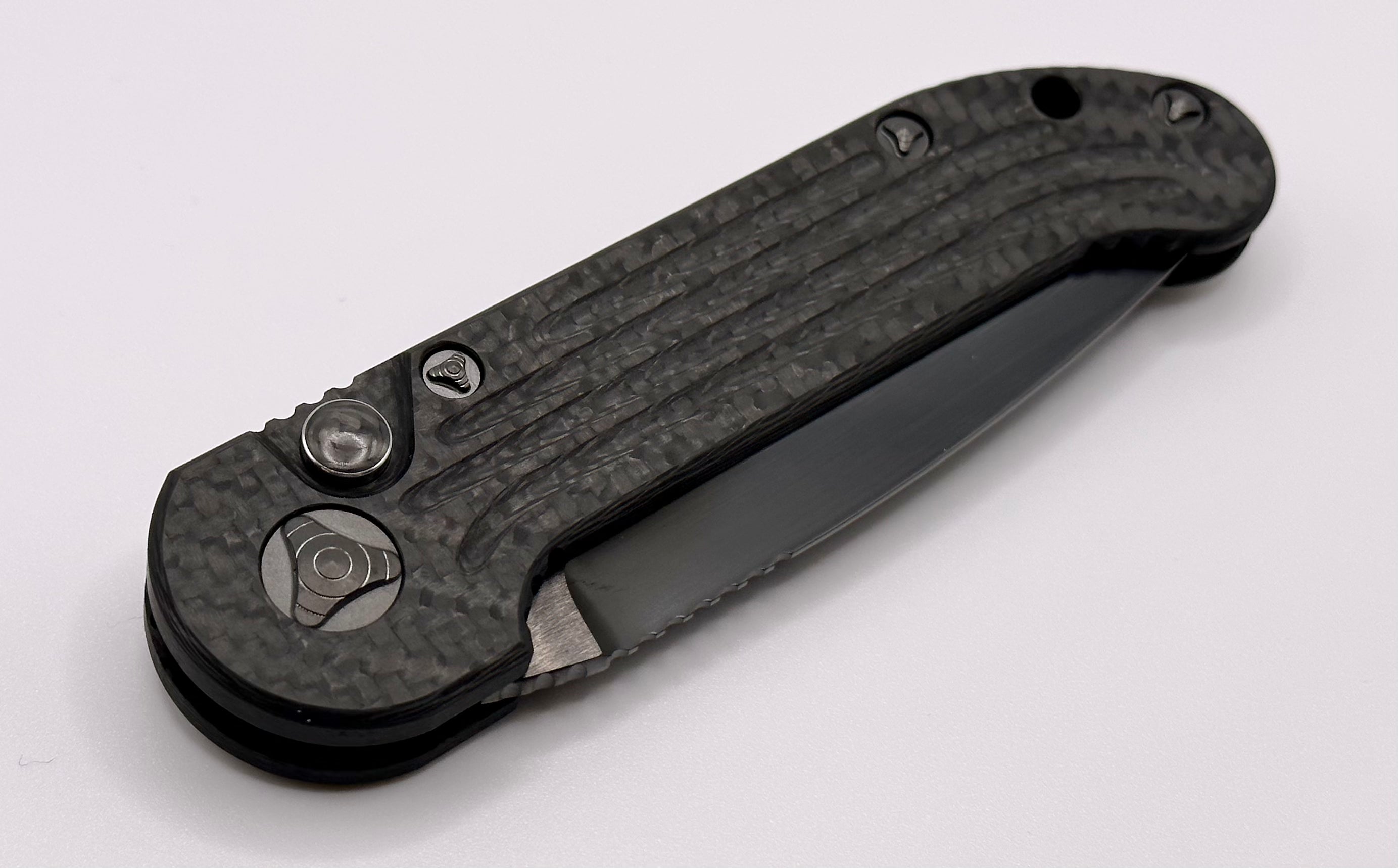 Marfione Custom Knives LUDT DLC Tactical Folding Knife - Carbon Fiber & DLC Ringed Hardware