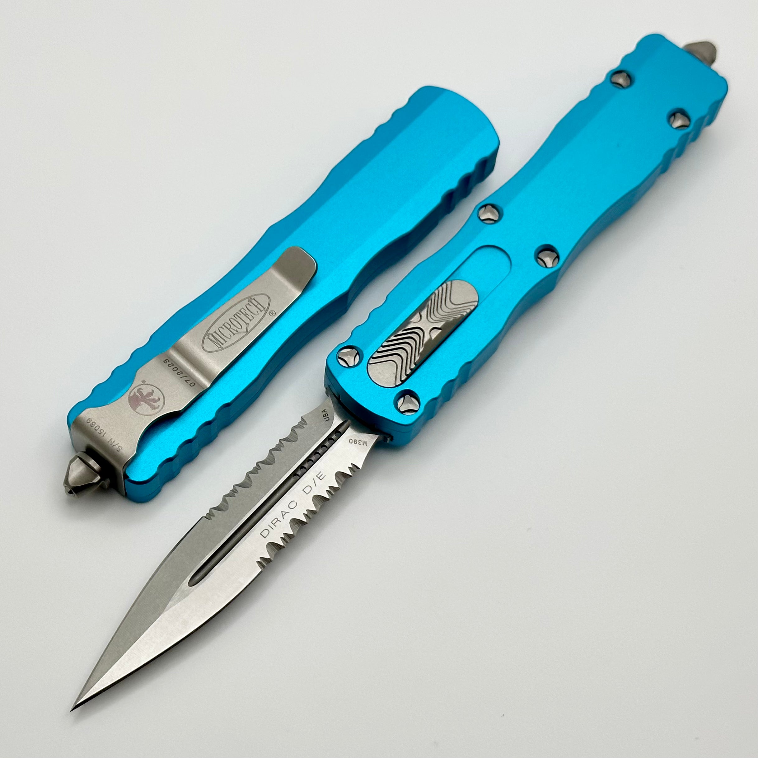 Microtech Dirac D/E Premium OTF Knife - Stonewash Finish & Turquoise Handle