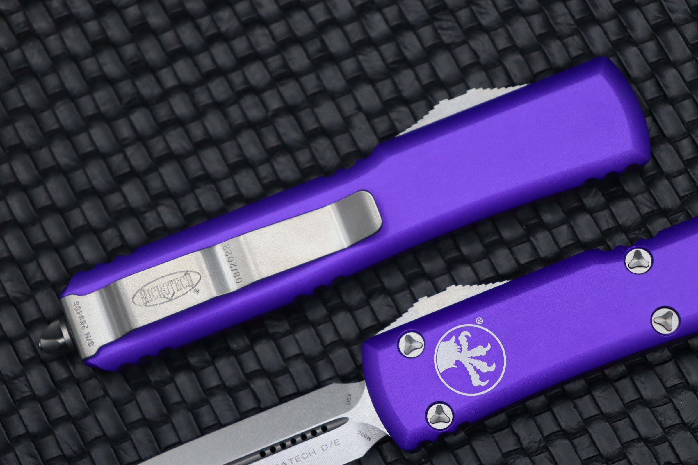 Microtech Ultratech D/E Double Edge Stonewash & Purple - Ultimate Tactical Knife