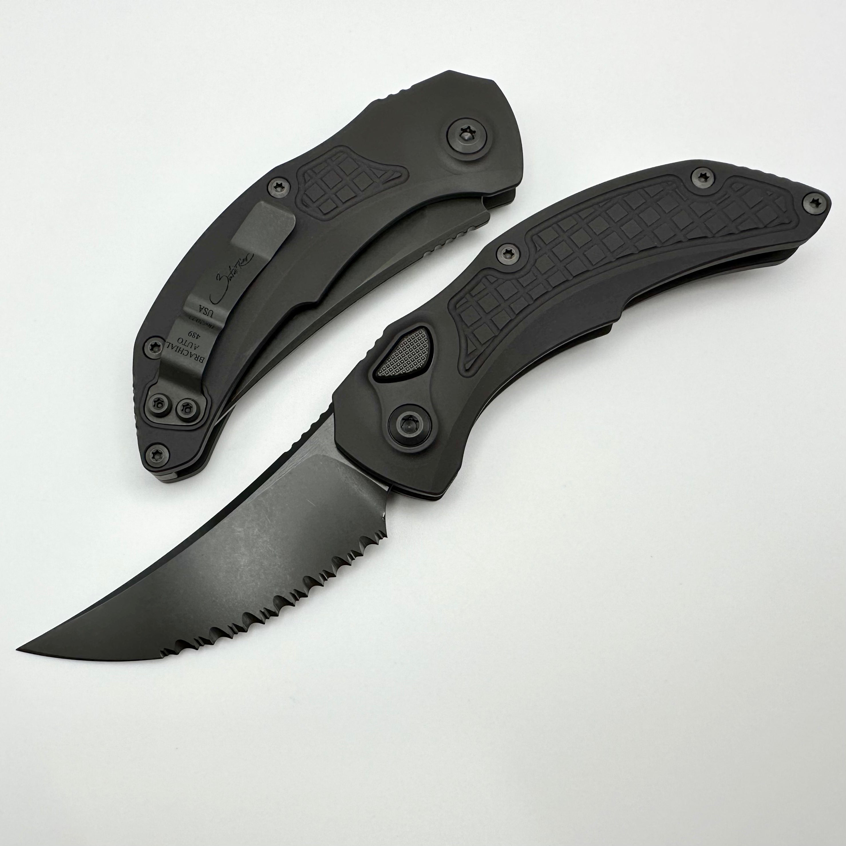 Microtech & Bastinelli Brachial DLC Shadow Full Serrated Knife - Premium Tactical Tool