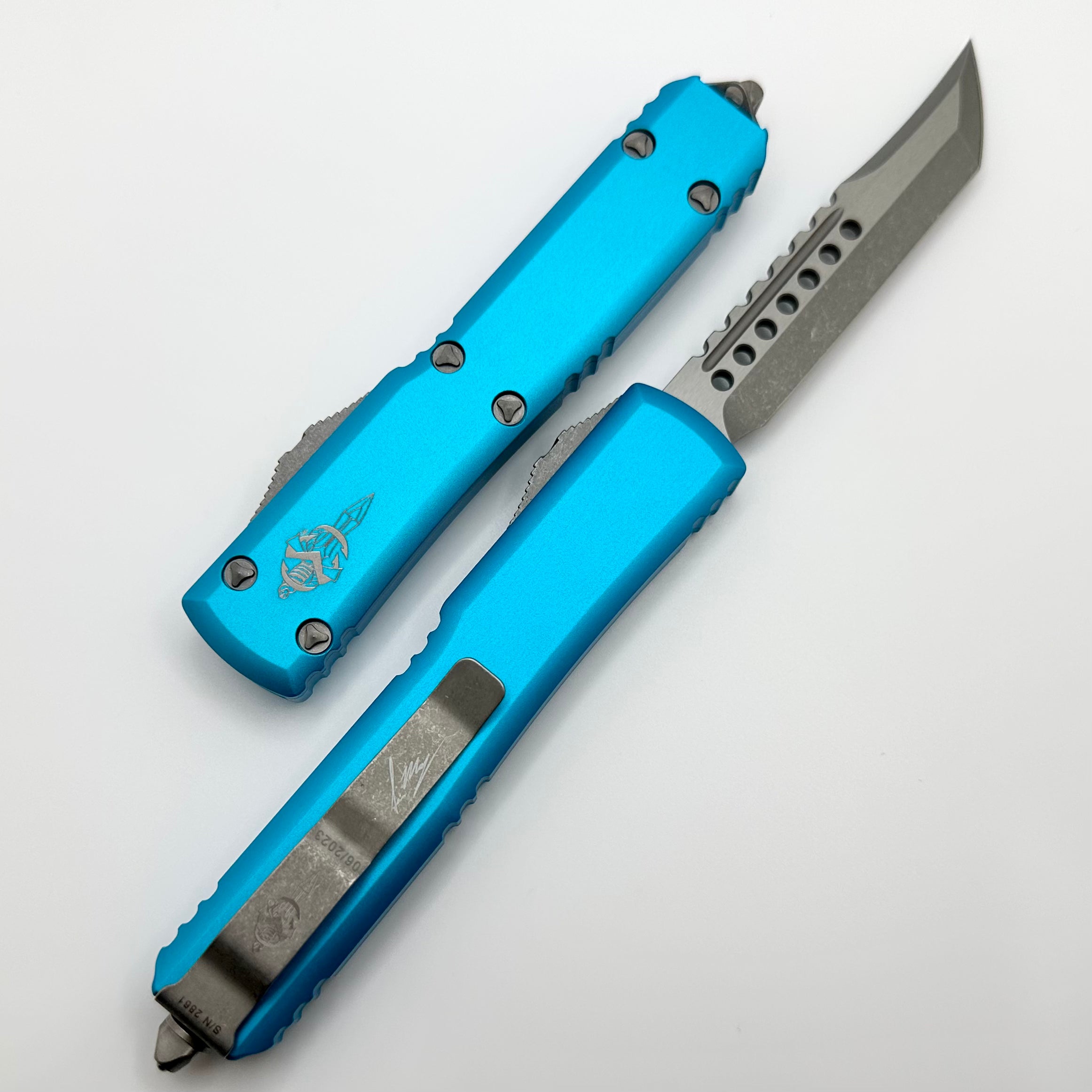 Premium Microtech Ultratech Hellhound Apocalyptic OTF Knife - Turquoise Signature Series