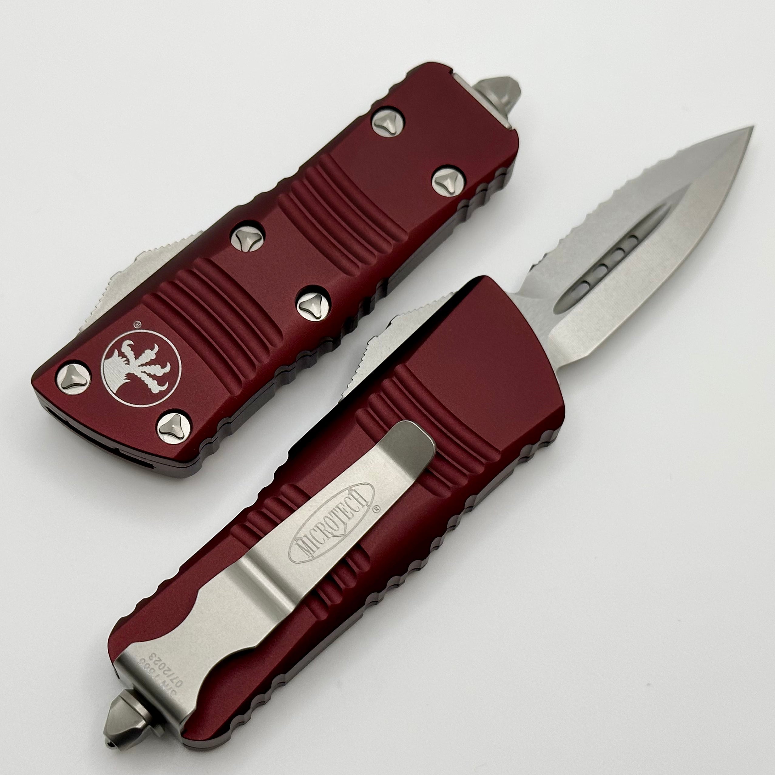 Premium Microtech Troodon Mini Double Edge Stonewash Knife - Merlot Finish