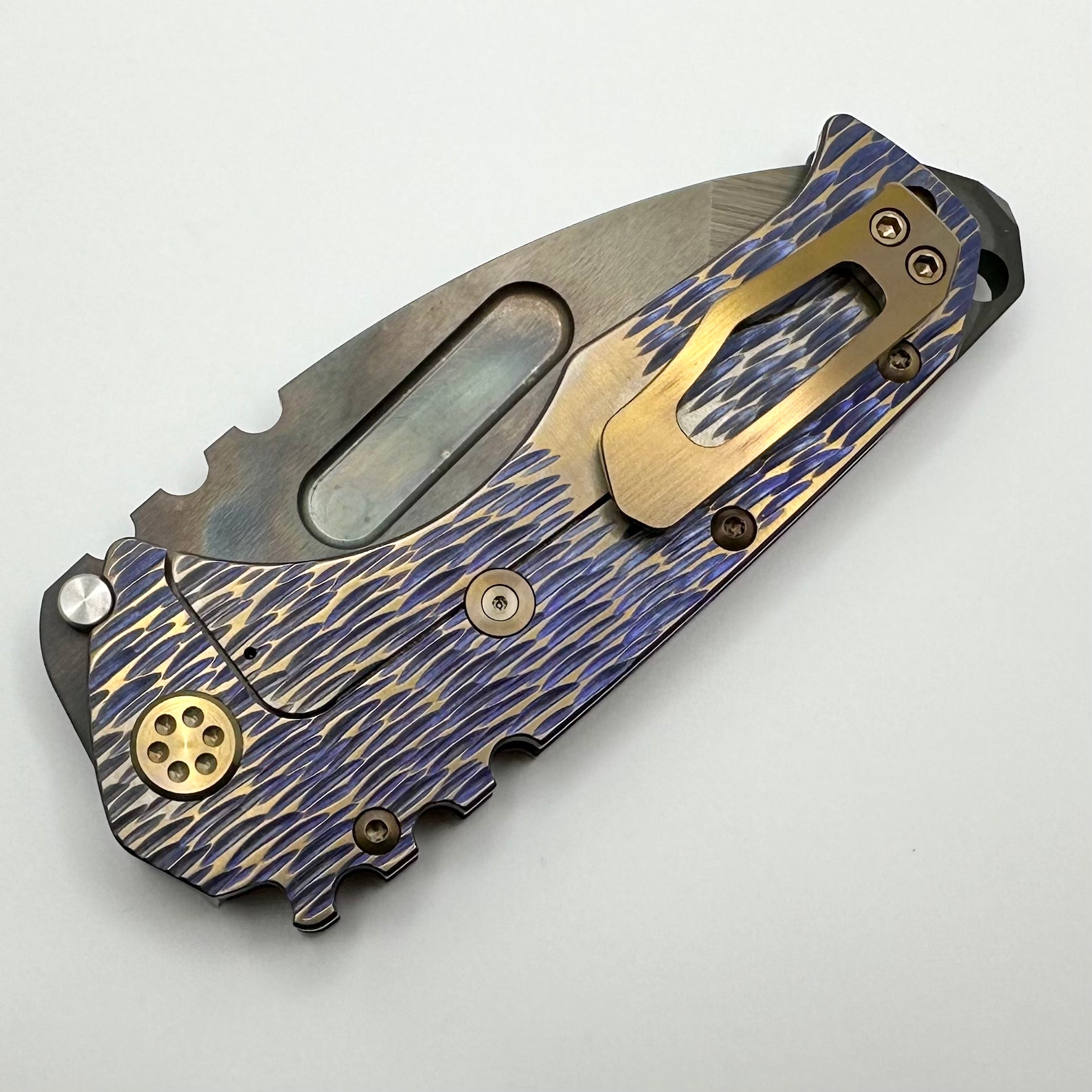 Medford Knife Praetorian T - Premium Violet/Bronze Dragon Skin Handles with S45VN Vulcan Tanto Blade