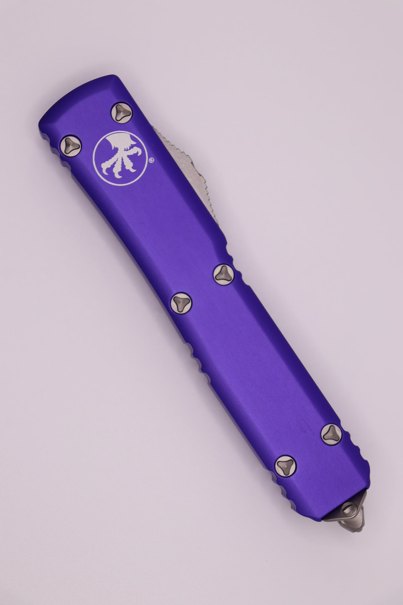 Premium Microtech Ultratech Tanto Knife - Stonewash Partial Serrated Blade & Purple Handle