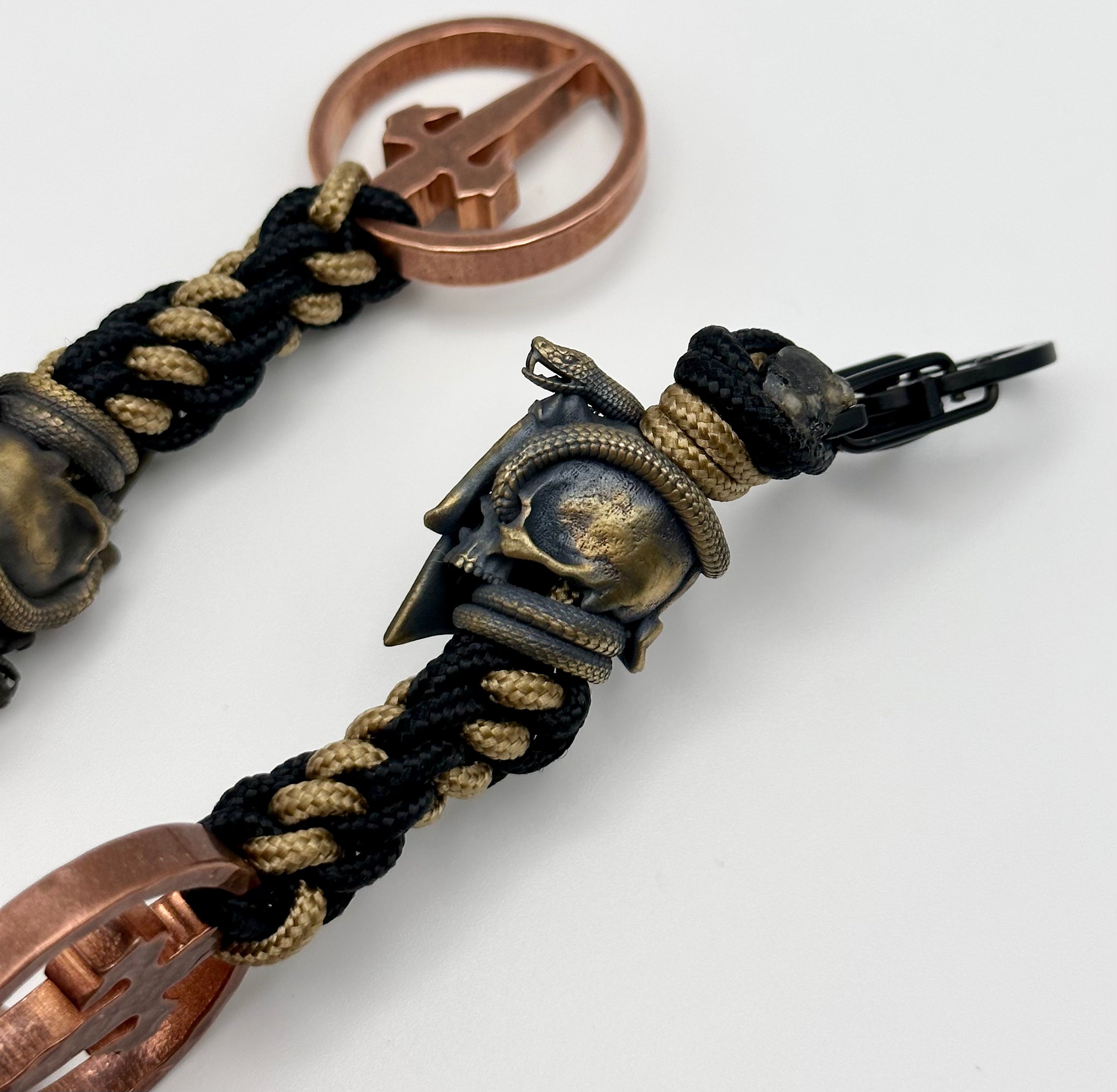 Premium Microtech Spartan Viper Bead Pendant Paracord Lanyard with Hammered Copper Logo