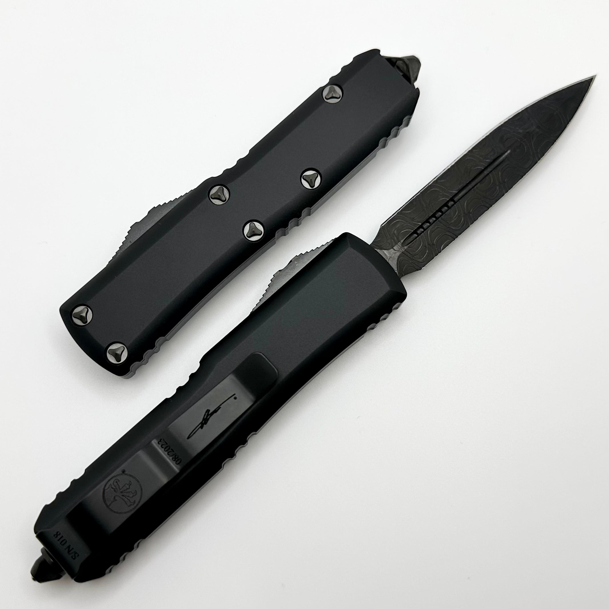 Microtech UTX-85 Premium EDC Knife - Double Edge DLC Damascus Shadow Series