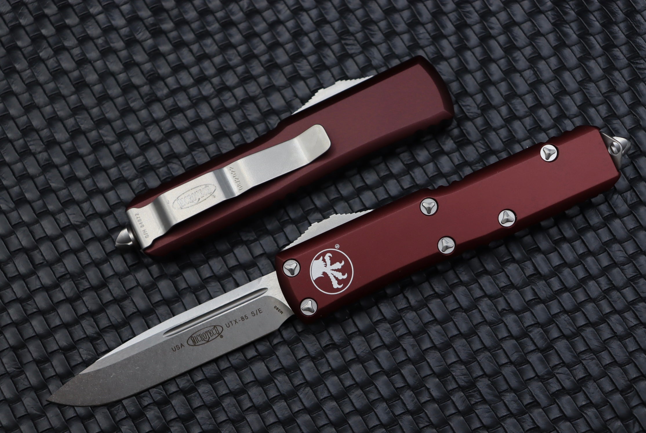 Microtech UTX-85 Premium EDC Knife - Stonewash & Merlot Edition