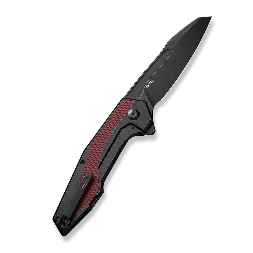 Civivi Hypersonic Flipper Knife - Premium Black Steel Handle with Burgundy G-10 Inlays & Black Stonewash Blade