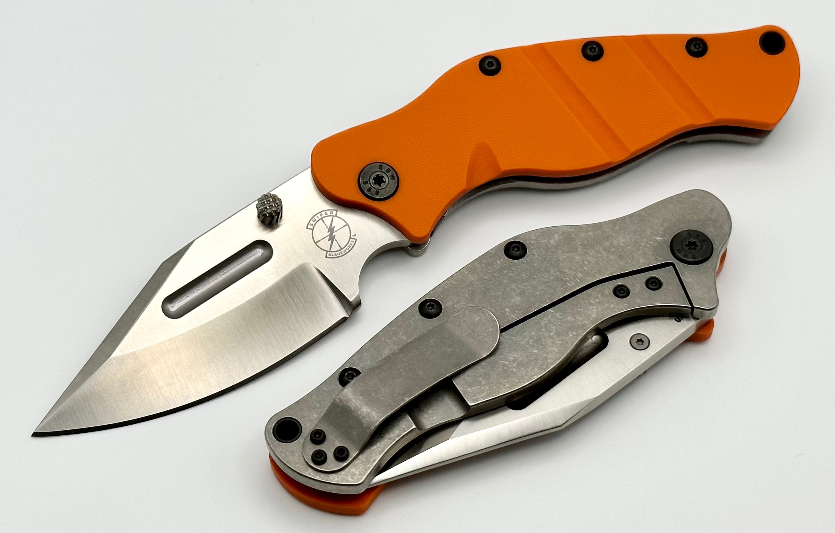 Sniper Bladeworks LPC Orange G-10 Tactical Knife - S35VN Satin Blade